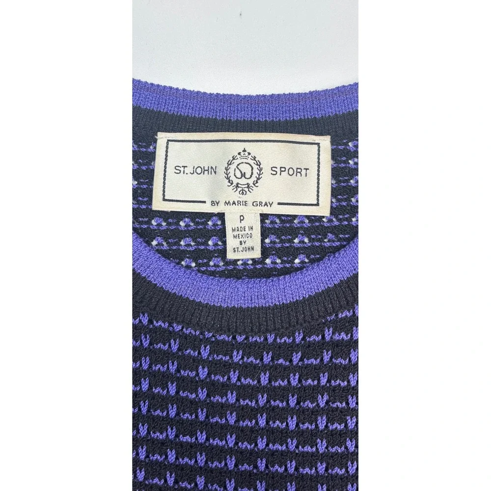 St. John Sport Marie Gray Vtg Purple Black Sweater Vest Sleeveless Top Petite P